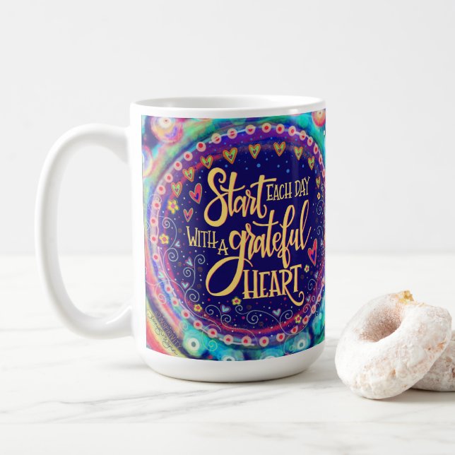 Caneca De Café Inspiridade Colorida Grateful Boho (Com Donut)