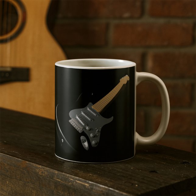 Caneca De Café Instrumento Musical de Violão Elétrico Preto em Gr (Criador carregado)
