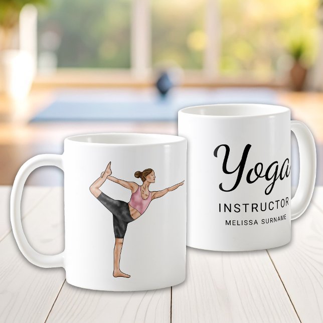 Caneca De Café Instrutor de Yoga Pose da Dançarina Professor Nome (Criador carregado)