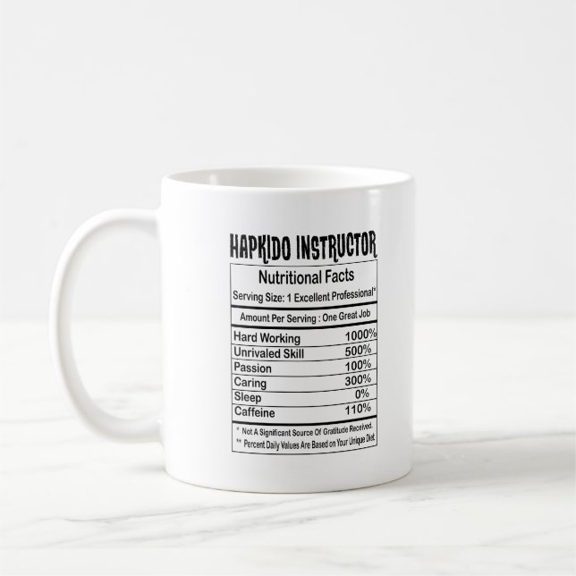 Caneca De Café Instrutor Hapkido Fatos Nutricionais 11oz Mug (Esquerda)