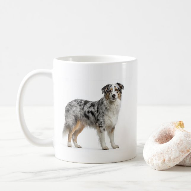 Caneca De Café Inteligência do Australian Shepherd Blue Merle (Com Donut)