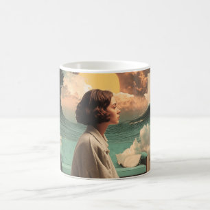 Caneca De Café Interior Surrealista com Mulher e Gato