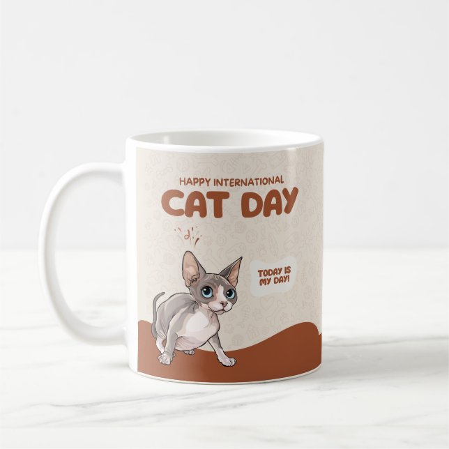 Caneca De Café International Cat Day Sphynx Celebration Art (Esquerda)