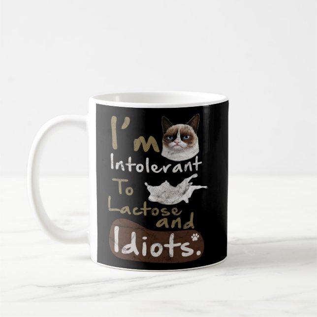 Caneca De Café Intolerante à Lactose e aos Idiotas Gato Irritado  (Esquerda)