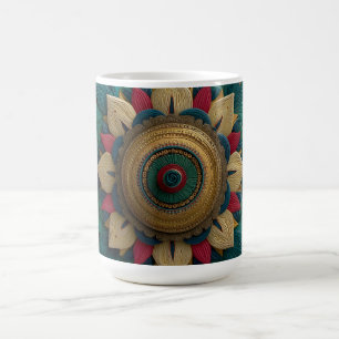 Caneca De Café Intrincado Mandala Floral Texturizado em Azul Turq