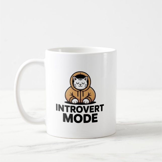 Caneca De Café Introvert Mode Cat Mug–Cozy Minimalist Coffee Cup (Esquerda)