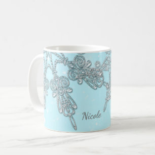 Caneca De Café Inverno Azul Maravilhoso Elegantes Flocos de Neve 