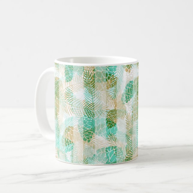 Caneca De Café Inverno contínuo Natal verde bege pinhas t (Frente Esquerda)