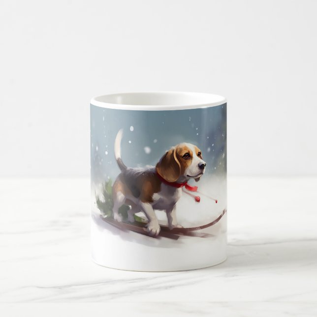 Caneca De Café Inverno da neve do Natal da Beagle (Centro)