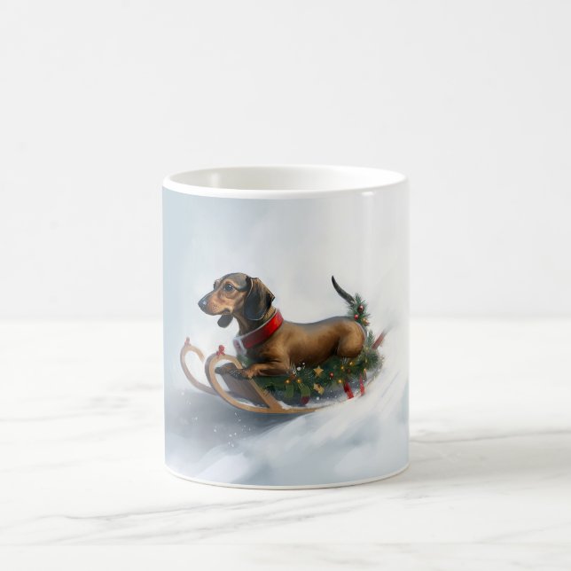 Caneca De Café Inverno de neve de Natal Dachshund (Centro)