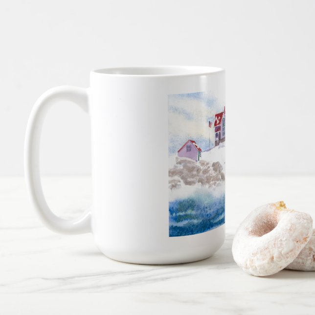 Caneca De Café Inverno em Nubble LIghthouse Maine Mug (Com Donut)