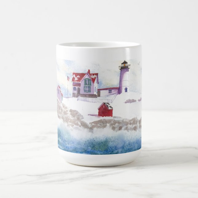 Caneca De Café Inverno em Nubble LIghthouse Maine Mug (Centro)