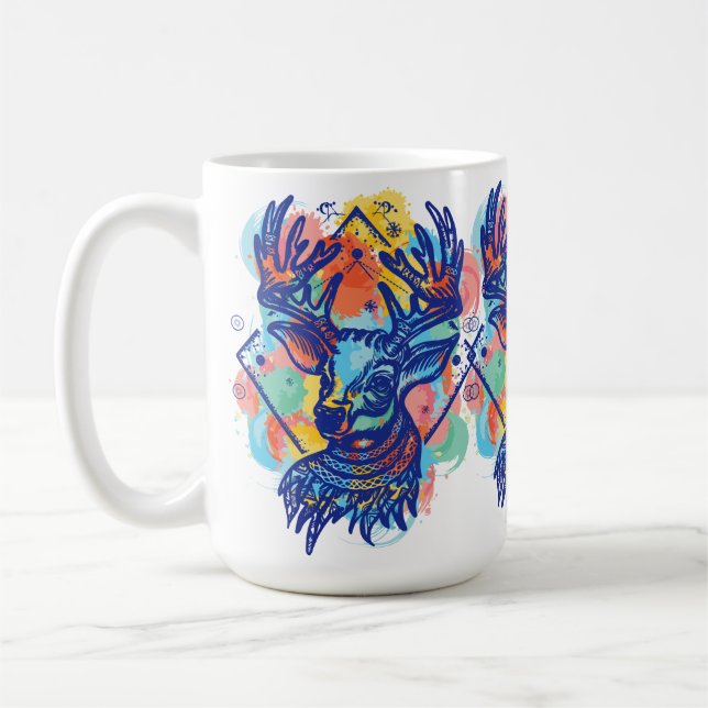 Caneca De Café Inverno Encantado: Design de Cores de Veado (Esquerda)