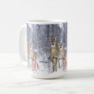 Caneca De Café Inverno Mágico com Veados de Cauda Branca de Natal