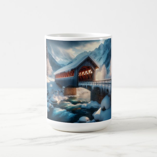 Caneca De Café Inverno, ponte coberta de neve & rio (Centro)