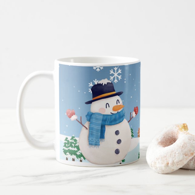 Caneca De Café Inverno Snowman - Lâmpadas de Bebida Quente (Com Donut)
