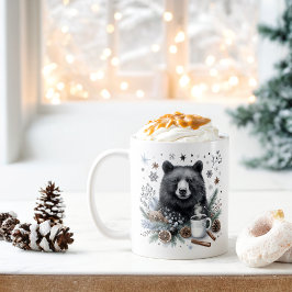 Caneca De Café Inverno Vibes Watercolor Black Bear -