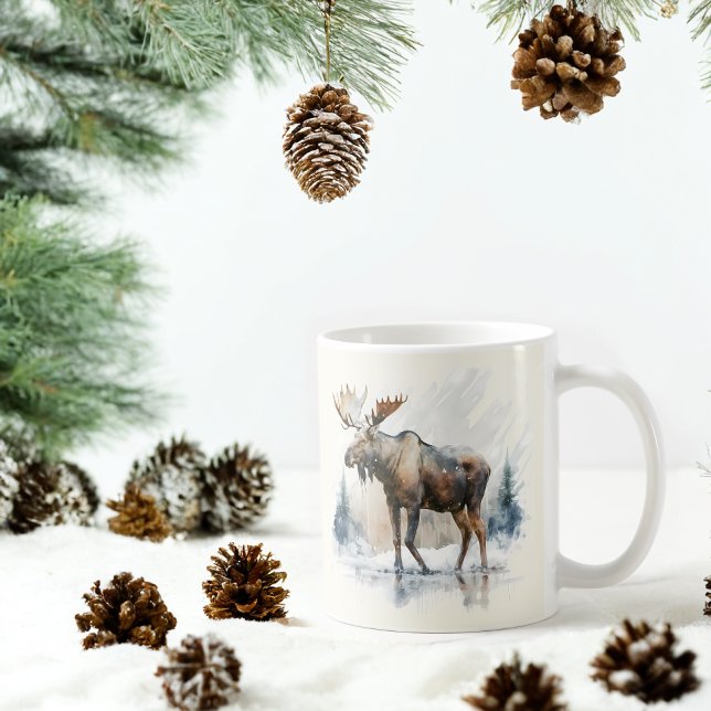 Caneca De Café Inverno Vibes Watercolor Moose (Criador carregado)