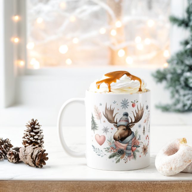 Caneca De Café Inverno Vibes Watercolor Moose - (Criador carregado)