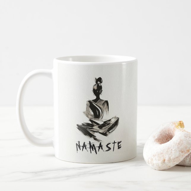 Caneca De Café Ioga Instrutor Lotus Meditation Pose Brushstrokes (Com Donut)