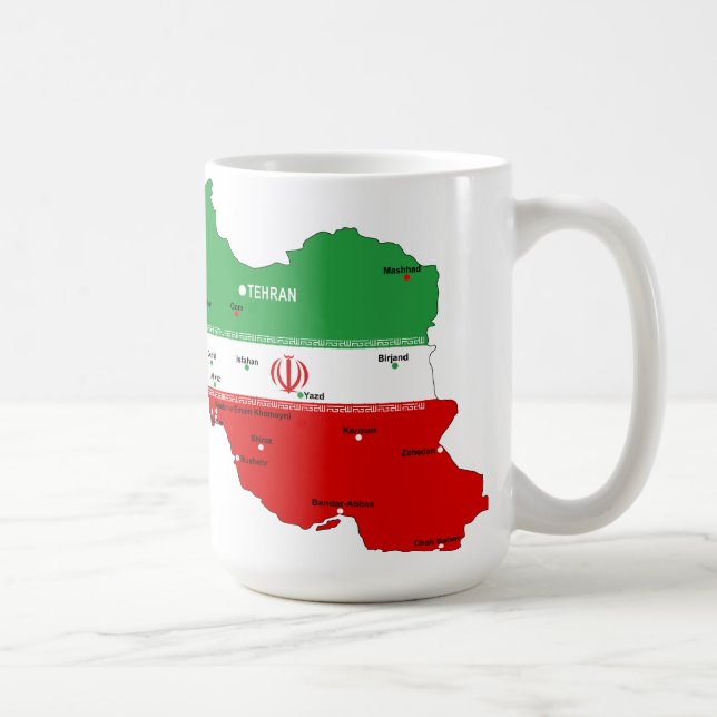 Caneca De Café Iran Map with Flag and Emblem (Direita)