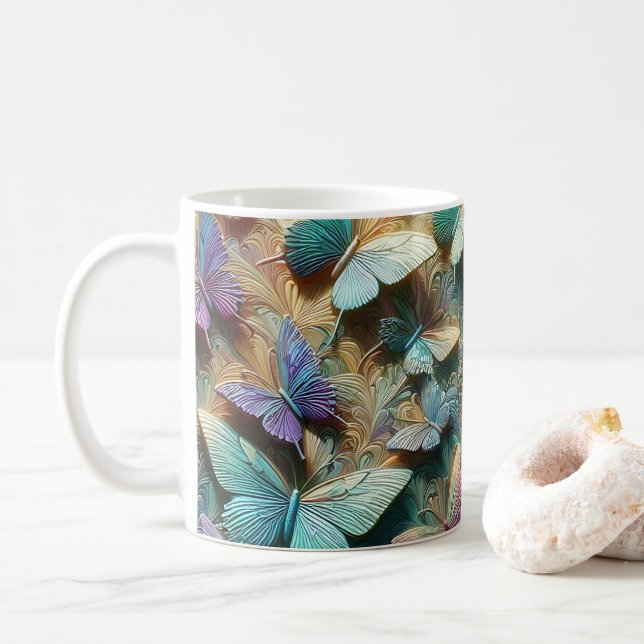 Caneca De Café Iridescent Butterfly Garden Mug (Com Donut)