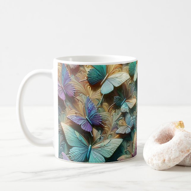 Caneca De Café Iridescent Butterfly Garden Mug (Com Donut)