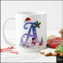 Iridescent Christmas Letter A with Snowman