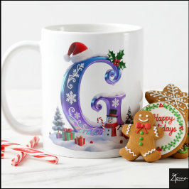 Caneca De Café Iridescent Christmas Letter G with Snowman