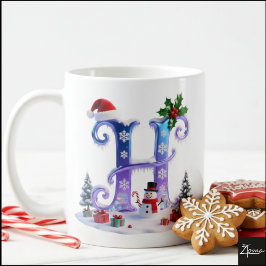 Caneca De Café Iridescent Christmas Letter H with Snowman