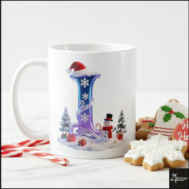 Caneca De Café Iridescent Christmas Letter L with Snowman