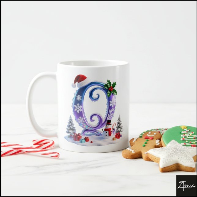 Caneca De Café Iridescent Christmas Letter Q with Snowman (Criador carregado)