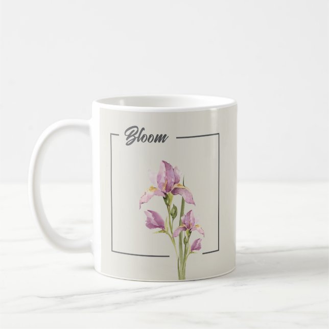 Caneca De Café Íris em Aquarela Elegante | Floral (Esquerda)