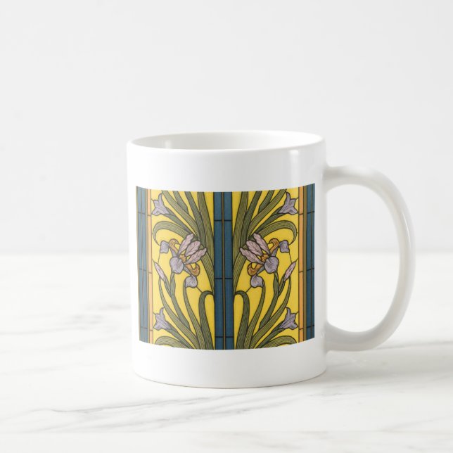 Caneca De Café Iris Flower Art Nouveau Vidro Estampado Azul Doura (Direita)