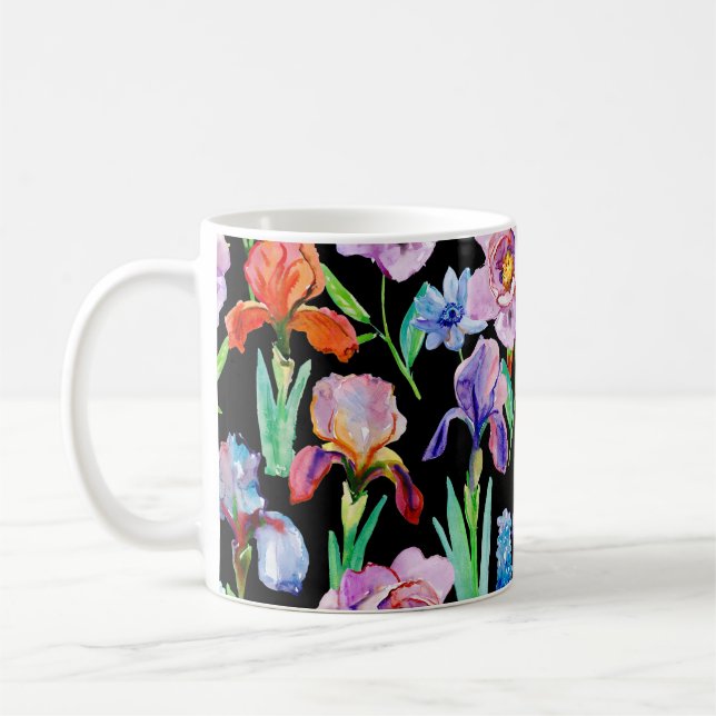 Caneca De Café Iris Peony Watercolor Padrão Floral (Esquerda)