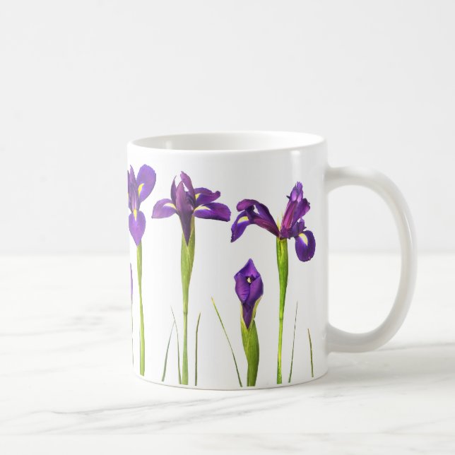 Caneca De Café Íris roxas no fundo branco - íris floral (Direita)