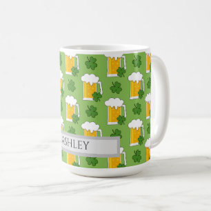 Caneca De Café Irish Beer Mug com Shamrock Clover   Personalizar