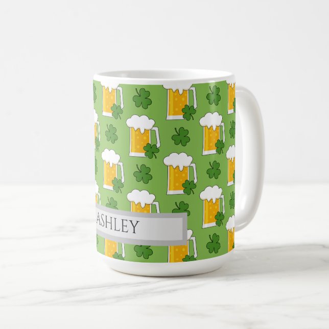 Caneca De Café Irish Beer Mug com Shamrock Clover | Personalizar (Frente Esquerda)