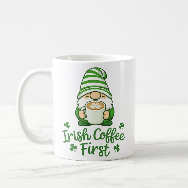 Caneca De Café Irish Coffee First Cute Gnome St. Patrick's Day (Esquerda)