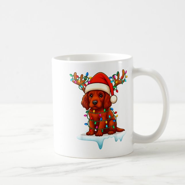 Caneca De Café Irish Setter Christmas Santa Hat Reindeer Lights P (Direita)