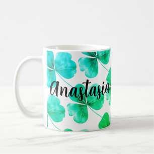 Caneca De Café Irish Shamrock Green Blue Watercolor Nome Personal