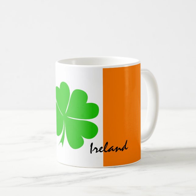 Caneca De Café Irlanda e quatro trevos folhosos, bandeira irlande (Frente Esquerda)