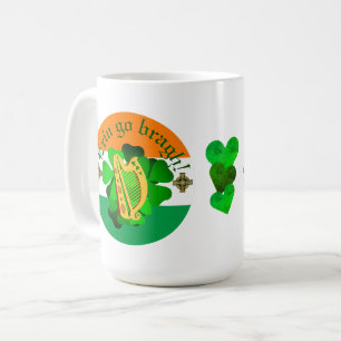 Caneca De Café Irlanda para sempre/Erin go bragh/ harpa/bandeira/