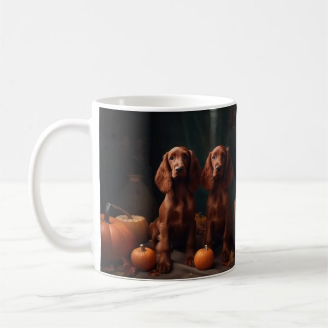 Caneca De Café Irlandês Red Setter Puppy Autumn Delight Pumpkin (Esquerda)
