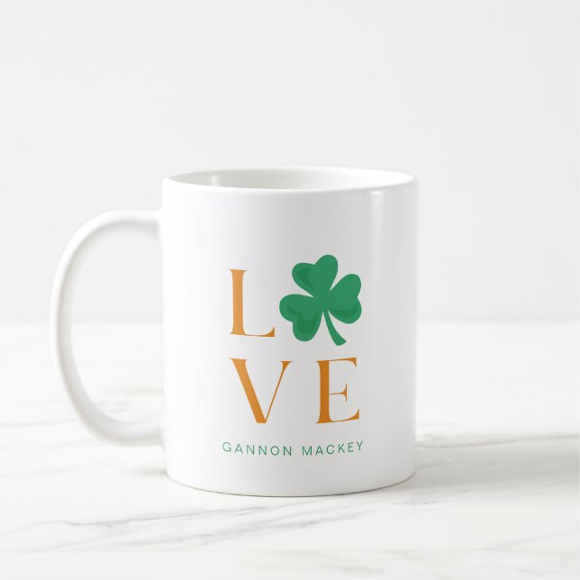 Caneca De Café Irlandês Shamrock Love Mug em laranja e verde (Esquerda)