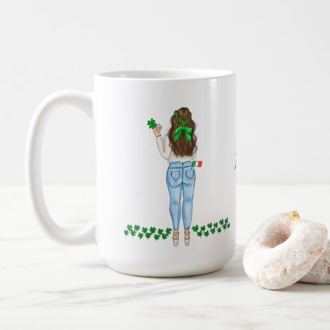 Caneca De Café Irlandesa Mulher com Quatro Folhas (Com Donut)