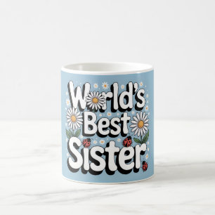 Caneca De Café Irmã do Mundo Gráfico: Retró Dália & Joaninha