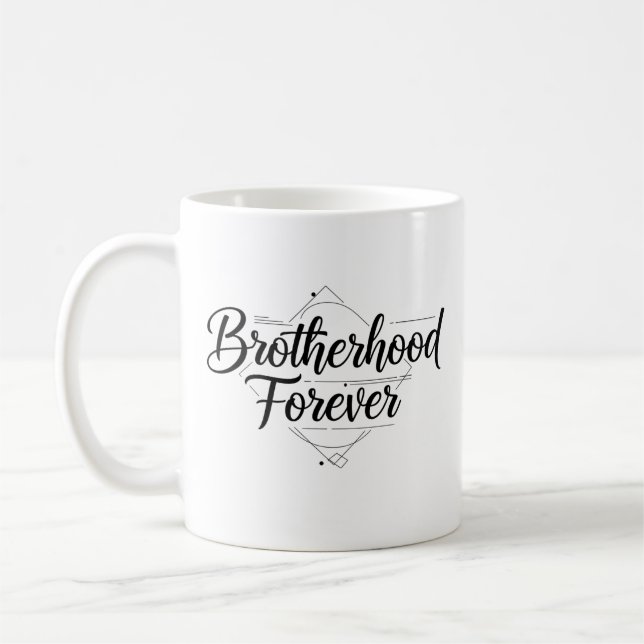 Caneca De Café Irmandade Para Sempre Elegante Script Preto e Bran (Esquerda)