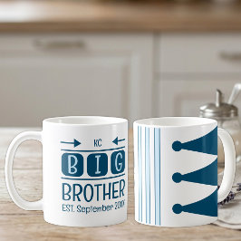Caneca De Café Irmão mais velho iniciais est. mês ano azul
