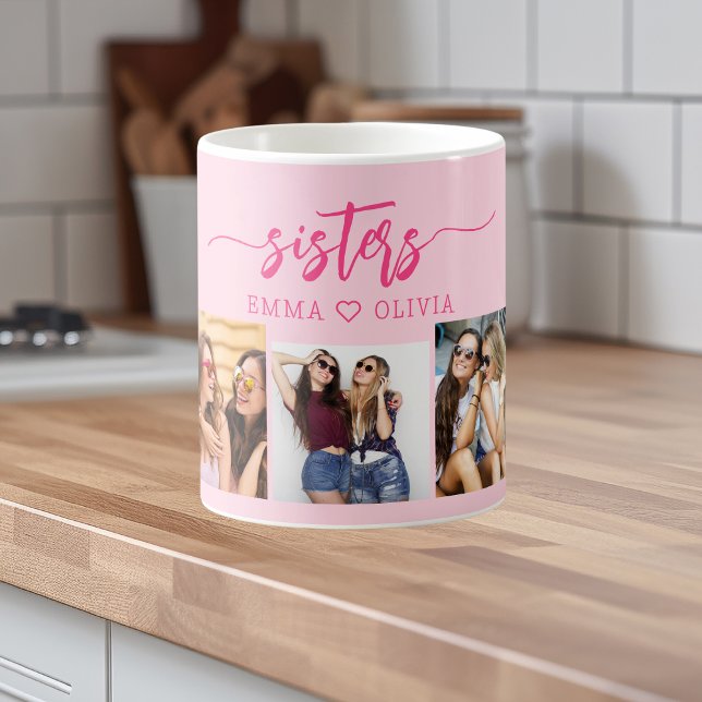 Caneca De Café Irmãs Rosa Quente 3 Colagem Fotográfica Mantendo P (Criador carregado)